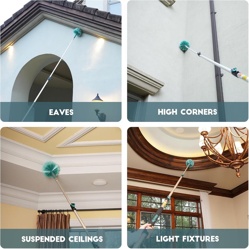 TelesPro 20 Feet High Reach Cobweb Duster with 5-12Ft Extension Pole, Webster Cobweb Duster with 3-Stage Telescopic Aluminum Pole, Spider Web Brush for Outdoor & Indoor Cleaning - Soft Bristles. - Image 5